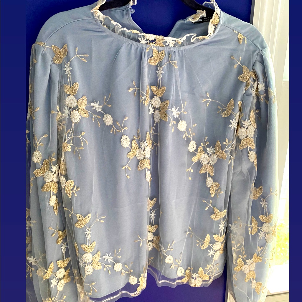 Blue Flour Printed Blouse - Size Xl - Shein